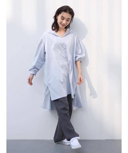 AMERICAN HOLIC(アメリカンホリック)の「フード付きシャツチュニック(Tシャツ/カットソー・レディース・サックスブルー/オフホワイト・FREE)」の14枚目の写真