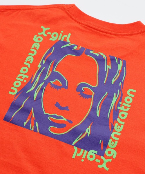 X-girl（エックスガール）の「SQUARE FRAME FACE S/S TEE（T