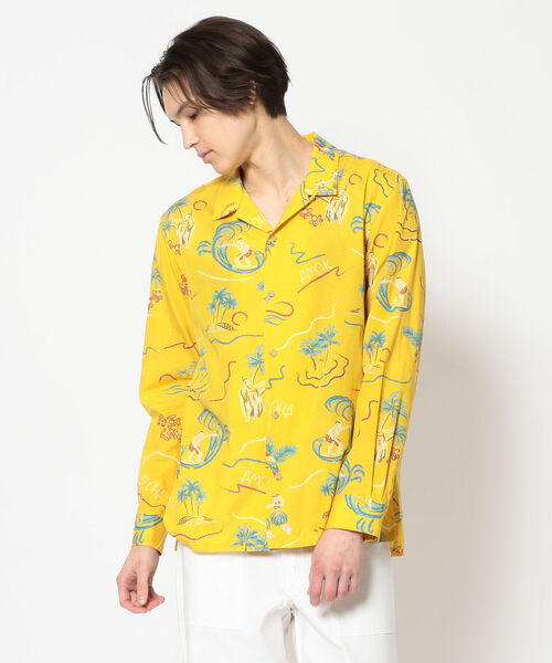amok（アモク）の「amok /アモク/別注アロハ ロングスリーブシャツ（シャツ/ブラウス・メンズ・パープル/イエロー/ブラック・LARGE）」の3枚目の写真