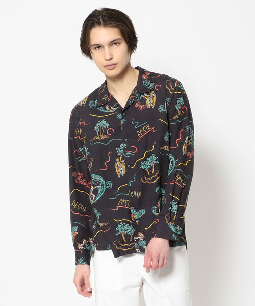 amok（アモク）の「amok /アモク/別注アロハ ロングスリーブシャツ（シャツ/ブラウス・メンズ・パープル/イエロー/ブラック・LARGE）」の2枚目の写真