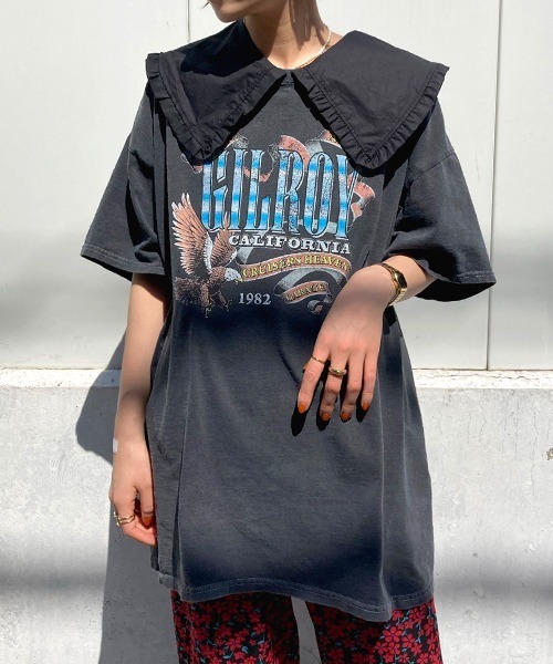 Factor=(ファクターイコール)の「GILROYイーグルプリントビッグTシャツ(Tシャツ/カットソー・レディース・ブラック/オフホワイト/ブルー・FREE)」の3枚目の写真