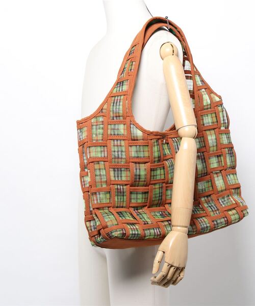 PROTCOL(プロトコル)の「【PROTCOL】メッシュチェックバッグ(トートバッグ・レディース・グリーン/パープル・FREE)」の3枚目の写真