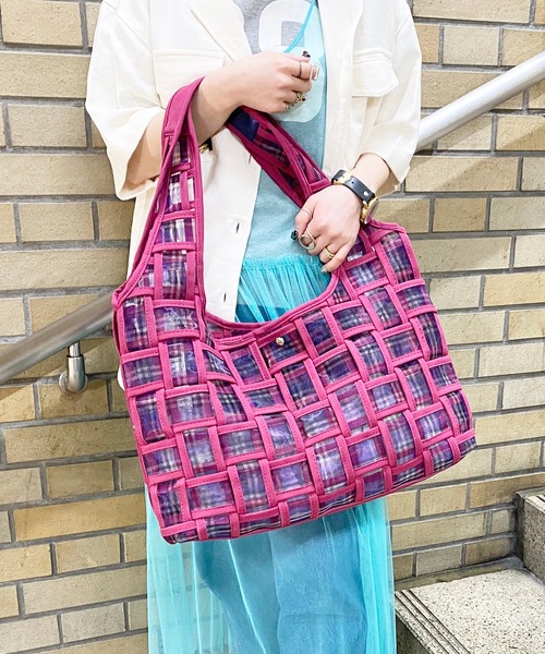 PROTCOL(プロトコル)の「【PROTCOL】メッシュチェックバッグ(トートバッグ・レディース・グリーン/パープル・FREE)」の9枚目の写真