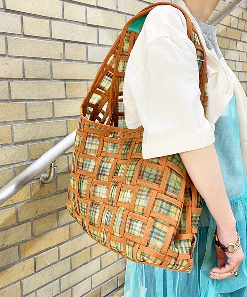 PROTCOL(プロトコル)の「【PROTCOL】メッシュチェックバッグ(トートバッグ・レディース・グリーン/パープル・FREE)」の8枚目の写真