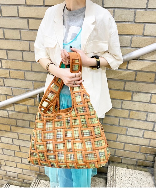 PROTCOL(プロトコル)の「【PROTCOL】メッシュチェックバッグ(トートバッグ・レディース・グリーン/パープル・FREE)」の7枚目の写真