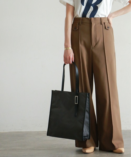 rapiecage（ラピエサージュ）の「ナイロン×レザートートBAG（ショルダーバッグ・レディース・チャコールグレー/ベージュ・FREE）」の4枚目の写真