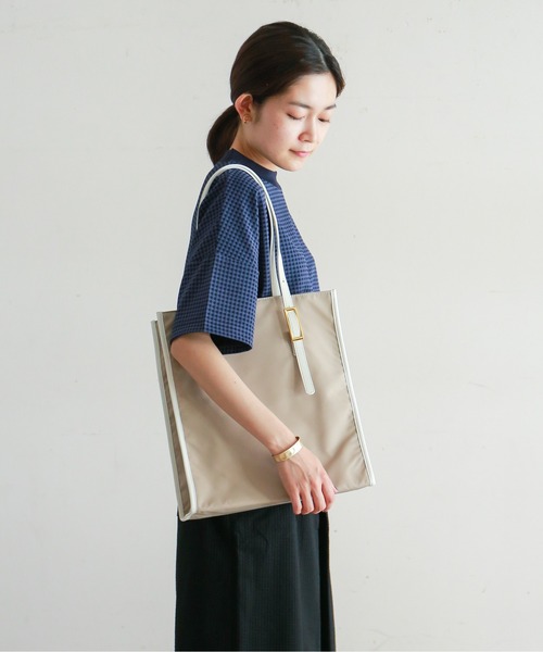 rapiecage（ラピエサージュ）の「ナイロン×レザートートBAG（ショルダーバッグ・レディース・チャコールグレー/ベージュ・FREE）」の5枚目の写真