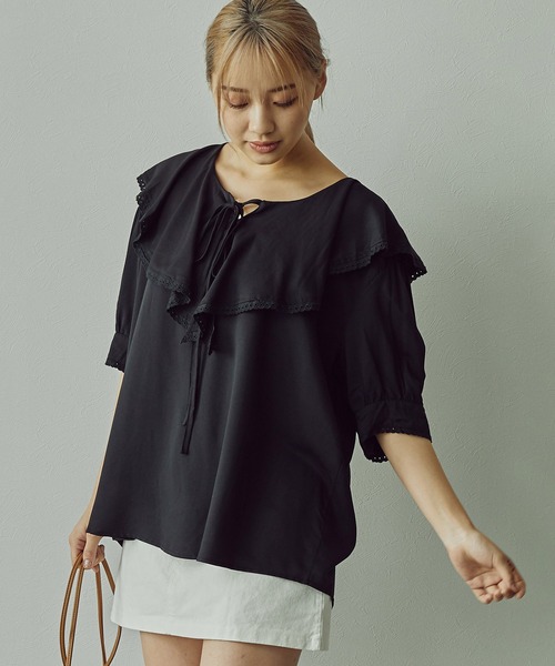 toucher du brise（トゥシェドブリーズ）の「軽やか綺麗見え　5分袖フリルカラーブラウス　WEARIST【さくら】コラボ別注カラー（シャツ/ブラウス・レディース・ホワイト/ブラック/ベージュ・M）」の20枚目の写真