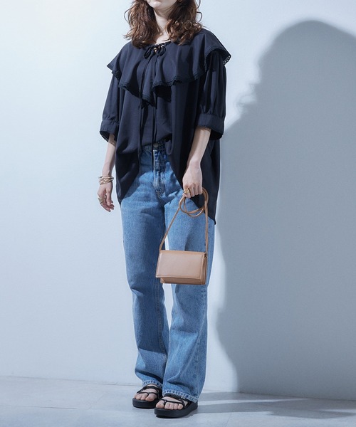 toucher du brise（トゥシェドブリーズ）の「軽やか綺麗見え　5分袖フリルカラーブラウス　WEARIST【さくら】コラボ別注カラー（シャツ/ブラウス・レディース・ホワイト/ブラック/ベージュ・M）」の15枚目の写真