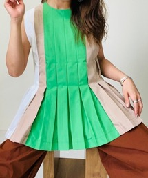 配色タックノースリブラウス