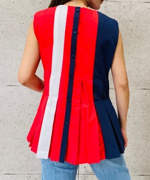 TEVALT（ヴァレット）の「配色タックノースリブラウス（シャツ/ブラウス・レディース・グリーン系/ベージュ/レッド・38）」の14枚目の写真