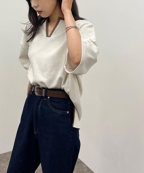 apres jour mignon(アプレジュールミニョン)の「楊柳カットキーネックトップス 【ZOZOTOWN限定アイテム】(Tシャツ/カットソー・レディース・ホワイト系その他/アイボリー/カーキ/ブラック/ブルー・フリー/X-LARGE)」の8枚目の写真