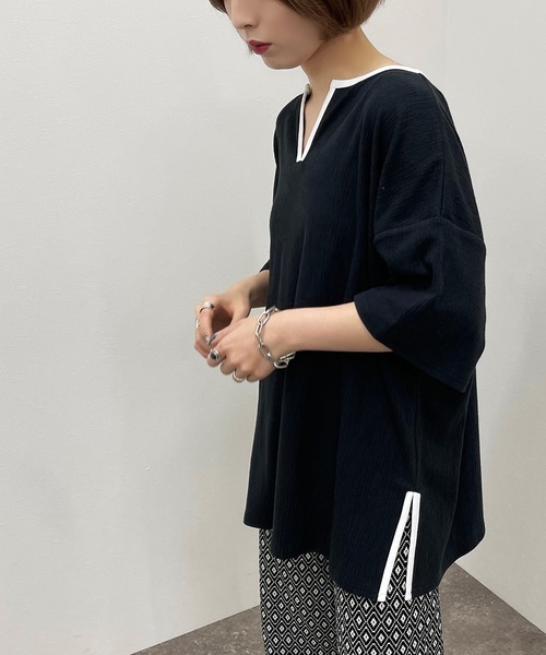 apres jour mignon(アプレジュールミニョン)の「楊柳カットキーネックトップス 【ZOZOTOWN限定アイテム】(Tシャツ/カットソー・レディース・ホワイト系その他/アイボリー/カーキ/ブラック/ブルー・フリー/X-LARGE)」の20枚目の写真