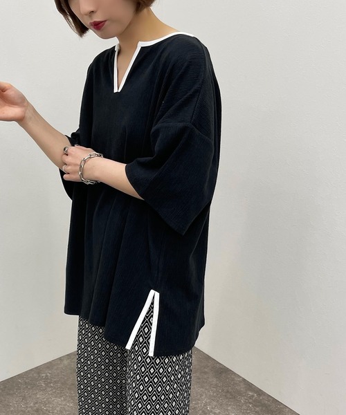 apres jour mignon(アプレジュールミニョン)の「楊柳カットキーネックトップス 【ZOZOTOWN限定アイテム】(Tシャツ/カットソー・レディース・ホワイト系その他/アイボリー/カーキ/ブラック/ブルー・フリー/X-LARGE)」の21枚目の写真