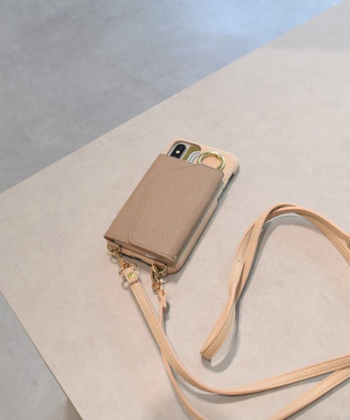 ensemble(皮革ブランド)(アンサンブル)の「ensemble/アンサンブル/PORTE バイカラー/ストラップ付き -iPhone 12Pro/12 対応モデル-(スマホケース/カバー・レディース・ブラック/ベージュ/ダークグレー・FREE)」の1枚目の写真