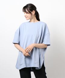 Samansa Mos2 blue | 【USAコットン】チュニックTee(Tシャツ/カットソー)