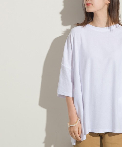 OMNES（オムネス）の「梨地ビッグボックス半袖Tシャツ（Tシャツ/カットソー・レディース・ホワイト/ブラック/グリーン系その他/サーモンピンク・FREE）」の9枚目の写真