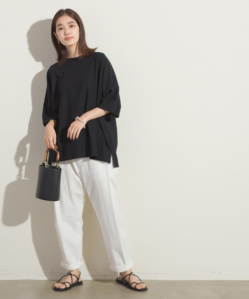 OMNES（オムネス）の「梨地ビッグボックス半袖Tシャツ（Tシャツ/カットソー・レディース・ホワイト/ブラック/グリーン系その他/サーモンピンク・FREE）」の10枚目の写真