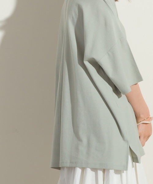 OMNES（オムネス）の「梨地ビッグボックス半袖Tシャツ（Tシャツ/カットソー・レディース・ホワイト/ブラック/グリーン系その他/サーモンピンク・FREE）」の19枚目の写真