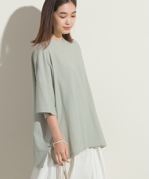 OMNES（オムネス）の「梨地ビッグボックス半袖Tシャツ（Tシャツ/カットソー・レディース・ホワイト/ブラック/グリーン系その他/サーモンピンク・FREE）」の20枚目の写真