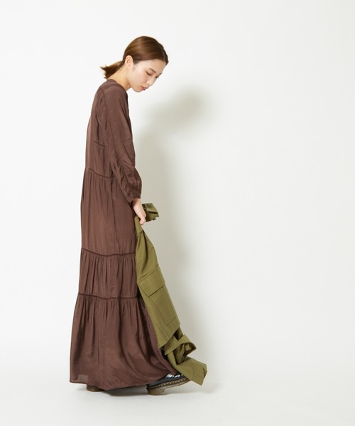 CIAOPANIC（チャオパニック）の「■レーヨンシャンタンティアードワンピース（ワンピース・レディース・ブラック/ブラウン・FREE）」の11枚目の写真