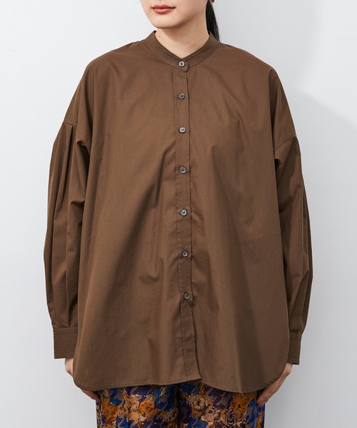 ADAM ET ROPE'(アダムエロペ)の「【アウトレット店舗・WEB限定】TCブロードバンドカラーロングシャツ(シャツ/ブラウス・レディース・ブラウン/ピンク/ホワイト・FREE)」の6枚目の写真