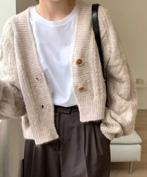 ケーブルニットショートカーディガン