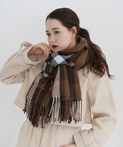 tina:jojun フェイクレザージャケット チェックマフラー TINA：JOJUN（ティーナジョジュン）の「チェック マフラー TINA