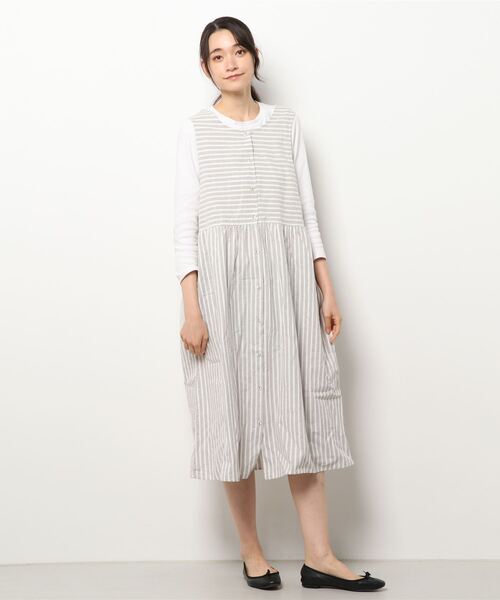 Samansa Mos2（サマンサ モスモス）の「35th柄切替前後着ノースリーブワンピース（ワンピース・レディース・グレー/オフホワイト/ミント/モカ・ﾌﾘ-）」の11枚目の写真