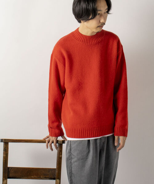 GLOSTER(グロスター)の「【GLOSTER/グロスター】Pure Shetland Wool モックネックプルオーバーニット(ニット/セーター・メンズ・ブラック/オフホワイト/オレンジ・LARGE/MEDIUM)」の3枚目の写真