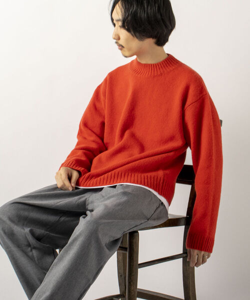 GLOSTER(グロスター)の「【GLOSTER/グロスター】Pure Shetland Wool モックネックプルオーバーニット(ニット/セーター・メンズ・ブラック/オフホワイト/オレンジ・LARGE/MEDIUM)」の5枚目の写真