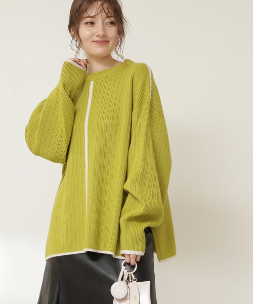 N.（N. Natural Beauty Basic）（エヌエヌナチュラルビューティーベーシック）の「◆配色ライン切替ニット（ニット/セーター・レディース・ベージュ/ライトグリーン・MEDIUM）」の2枚目の写真