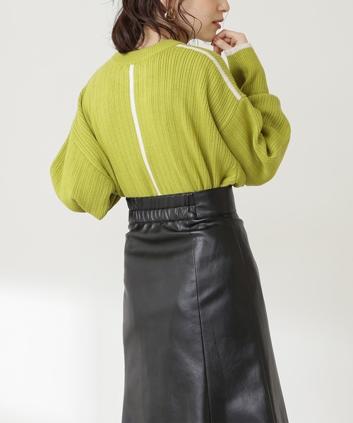 N.（N. Natural Beauty Basic）（エヌエヌナチュラルビューティーベーシック）の「◆配色ライン切替ニット（ニット/セーター・レディース・ベージュ/ライトグリーン・MEDIUM）」の10枚目の写真