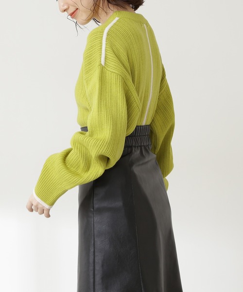 N.（N. Natural Beauty Basic）（エヌエヌナチュラルビューティーベーシック）の「◆配色ライン切替ニット（ニット/セーター・レディース・ベージュ/ライトグリーン・MEDIUM）」の9枚目の写真