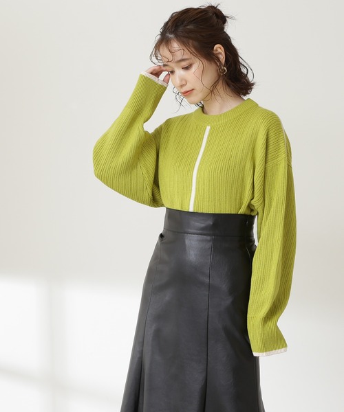 N.（N. Natural Beauty Basic）（エヌエヌナチュラルビューティーベーシック）の「◆配色ライン切替ニット（ニット/セーター・レディース・ベージュ/ライトグリーン・MEDIUM）」の6枚目の写真