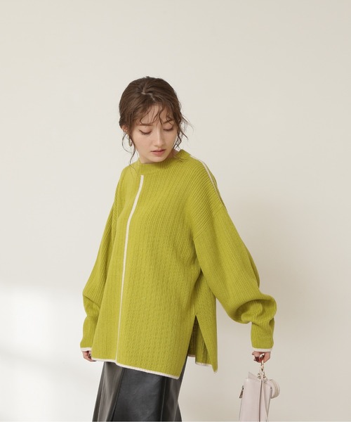 N.（N. Natural Beauty Basic）（エヌエヌナチュラルビューティーベーシック）の「◆配色ライン切替ニット（ニット/セーター・レディース・ベージュ/ライトグリーン・MEDIUM）」の16枚目の写真