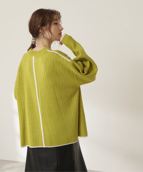 N.（N. Natural Beauty Basic）（エヌエヌナチュラルビューティーベーシック）の「◆配色ライン切替ニット（ニット/セーター・レディース・ベージュ/ライトグリーン・MEDIUM）」の18枚目の写真