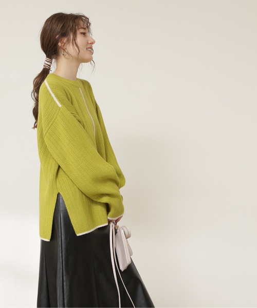 N.（N. Natural Beauty Basic）（エヌエヌナチュラルビューティーベーシック）の「◆配色ライン切替ニット（ニット/セーター・レディース・ベージュ/ライトグリーン・MEDIUM）」の17枚目の写真