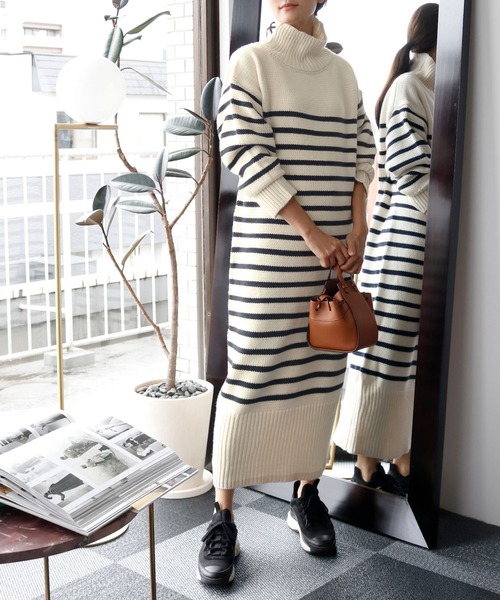 ELFRANK（エルフランク）の「ハイネックスレンダーボーダーニット