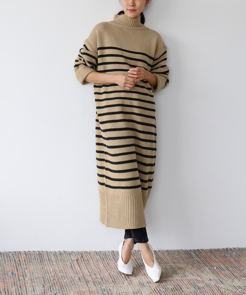 ELFRANK（エルフランク）の「ハイネックスレンダーボーダーニット