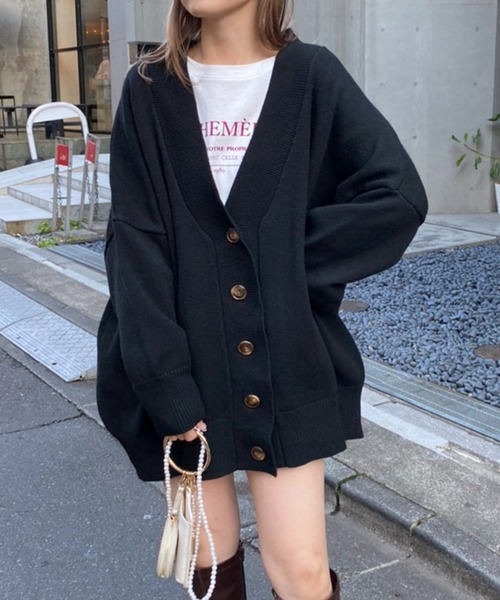 one after another NICE CLAUP（ワンアフターアナザーナイスクラップ）の「【WEB限定】ビックシルエットカーディガン（カーディガン/ボレロ・レディース・ブラック/グレー/モカ/ベージュ/ミント・FREE）」の2枚目の写真