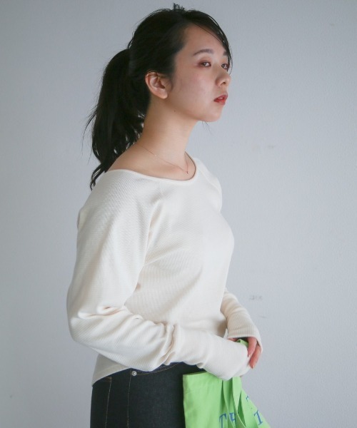 spoon store（スプーンストア）の「ハニカムテレコラグランプルオーバー（Tシャツ/カットソー・レディース・グリーン/アイボリー・フリー）」の3枚目の写真