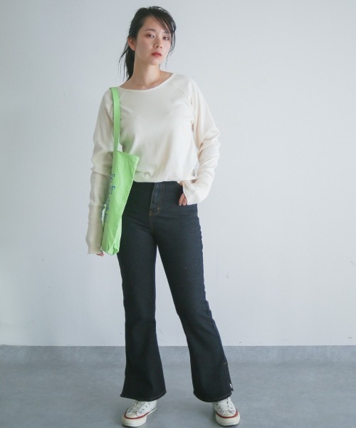 spoon store（スプーンストア）の「ハニカムテレコラグランプルオーバー（Tシャツ/カットソー・レディース・グリーン/アイボリー・フリー）」の5枚目の写真