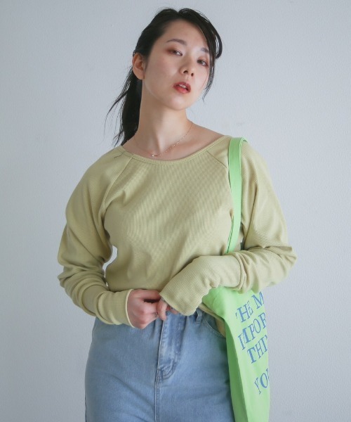 spoon store（スプーンストア）の「ハニカムテレコラグランプルオーバー（Tシャツ/カットソー・レディース・グリーン/アイボリー・フリー）」の22枚目の写真