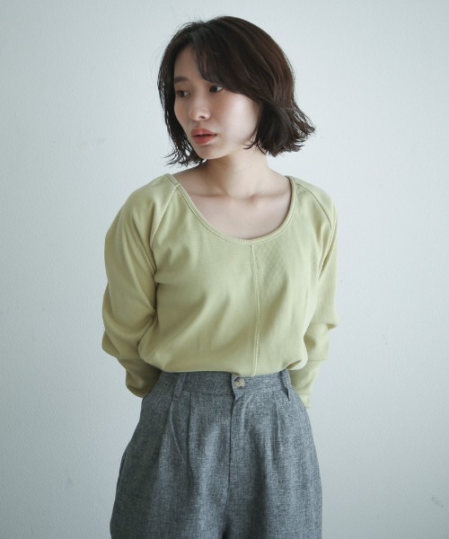 spoon store（スプーンストア）の「ハニカムテレコラグランプルオーバー（Tシャツ/カットソー・レディース・グリーン/アイボリー・フリー）」の15枚目の写真