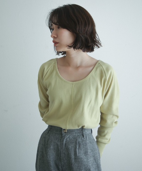 spoon store（スプーンストア）の「ハニカムテレコラグランプルオーバー（Tシャツ/カットソー・レディース・グリーン/アイボリー・フリー）」の16枚目の写真