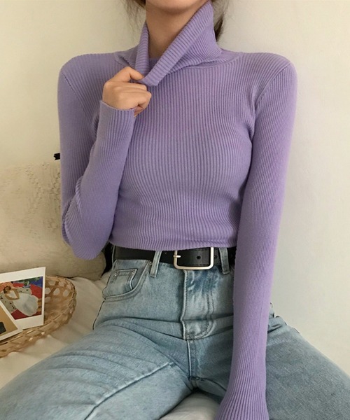 Jasmine Grandiflorum（ジャスミングランディフローラム）の「【Jasmine】何にでも合わせられて使いやすいタートルネックニット（ニット/セーター・レディース・ホワイト/ブラック/ベージュ/パープル/グレー/オフホワイト/ピンク/イエロー/グリーン/ワイン・FREE）」の7枚目の写真