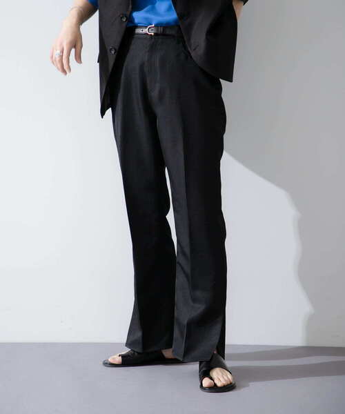 SENSE OF PLACE by URBAN RESEARCH（センスオブプレイスバイアーバンリサーチ）の「『わたべ×SOP』センタープレススリットパンツ（スラックス・メンズ・ライトベージュ/グリーン/ネイビー/ブラック・LARGE/MEDIUM）」の2枚目の写真