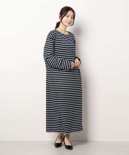KOBE LETTUCE（コウベレタス）の「ライトスウェットボーダーワンピース（ワンピース・レディース・ホワイト×ブラック/ホワイト×イエロー/ベージュ系/グリーン系/ネイビー系・FREE）」の14枚目の写真