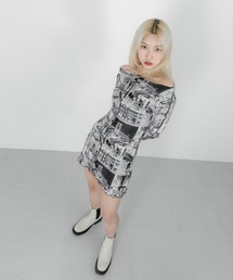 【FLW MADE/WOMAN】プリント ストレッチワンピース